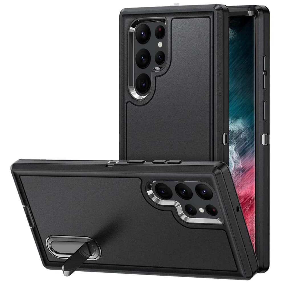Galaxy S23 Ultra 5G PEAK 3in1 Toughest Hybrid with Stand Case - Black/Black