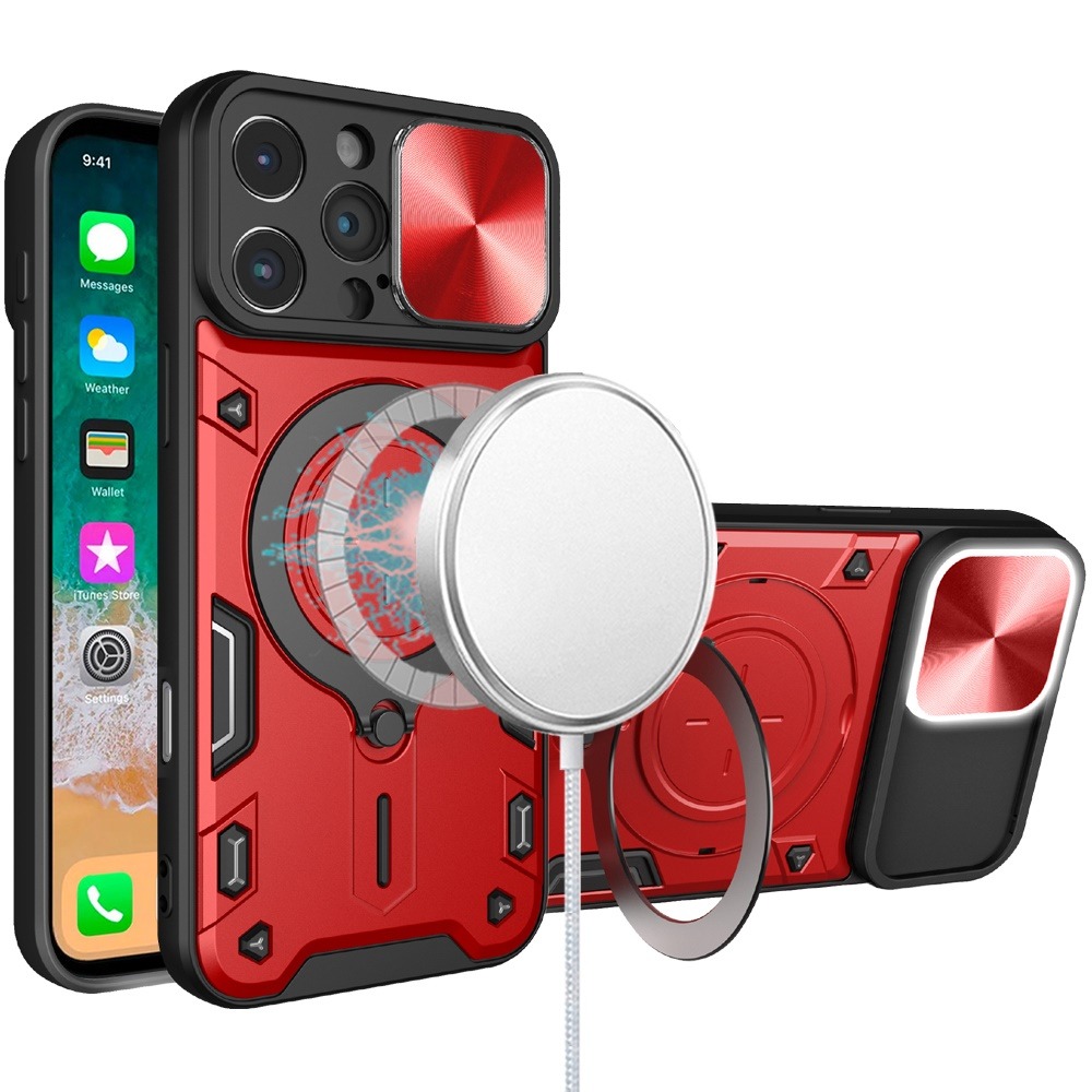 Apple IPhone 16 Pro Max, Magnetic Ring Stand Classic Design FULL Camera Protection Hybrid Case - Red