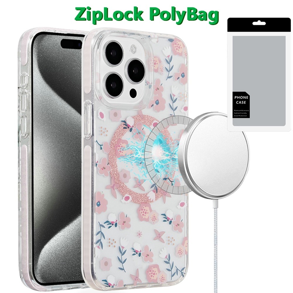 Apple IPhone 12 & iPhone 12 Pro Magsafe Double Layer IMD Design Case - Floral Pink