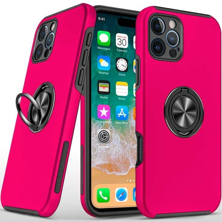 Apple IPhone 16 Pro Max, CHIEF Oil Painted Magnetic Ring Stand Hybrid Case Cover - Hot Pink