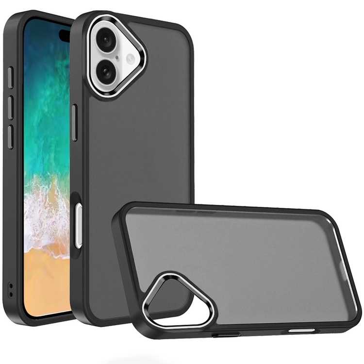 Apple IPhone16 Plus ,Polished Oil Thick Acrylic Metal Button Hybrid Case Cover - Black