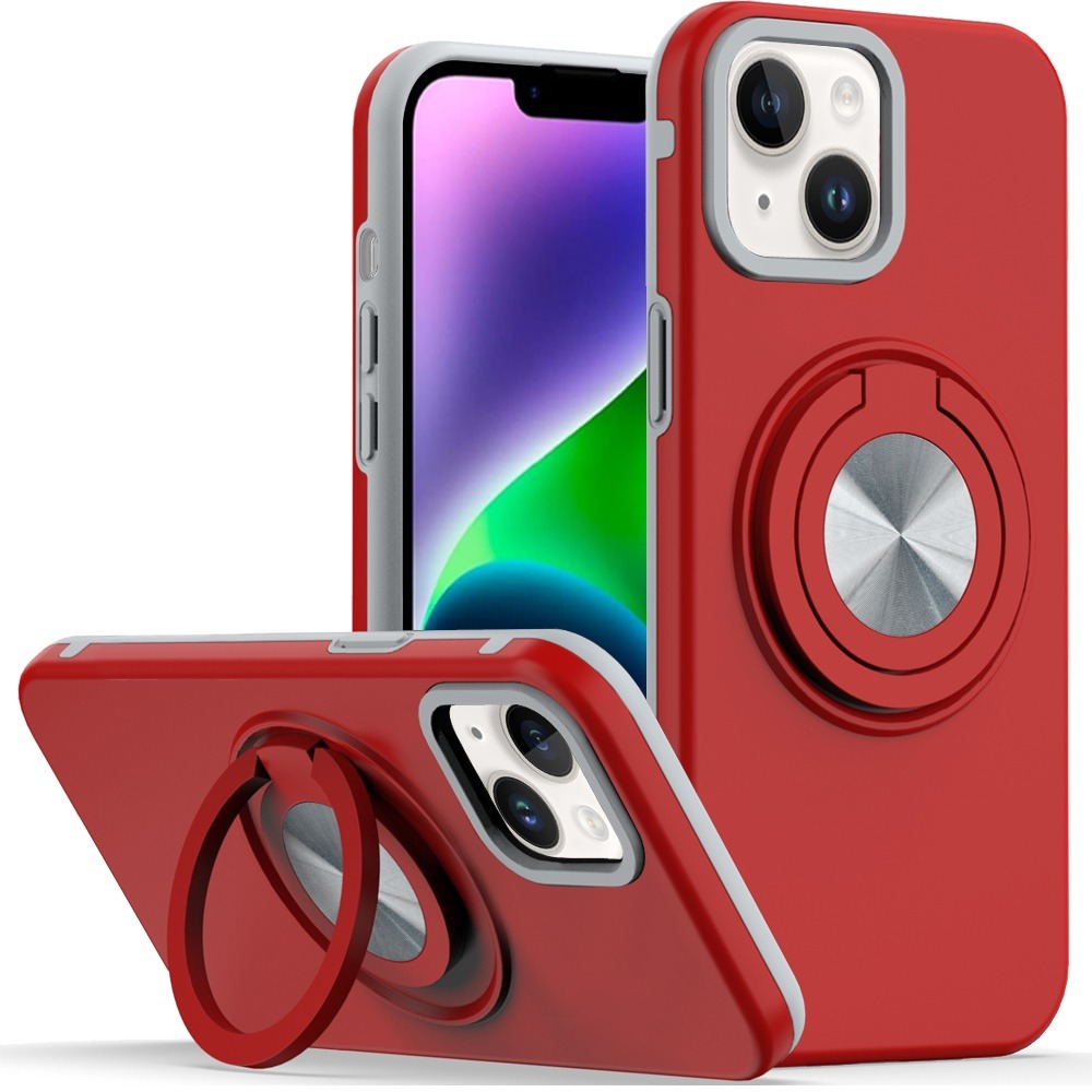 APPLE IPHONE 14, HYBRID ARMOR CASE-MAGNETIC RING STAND - RED