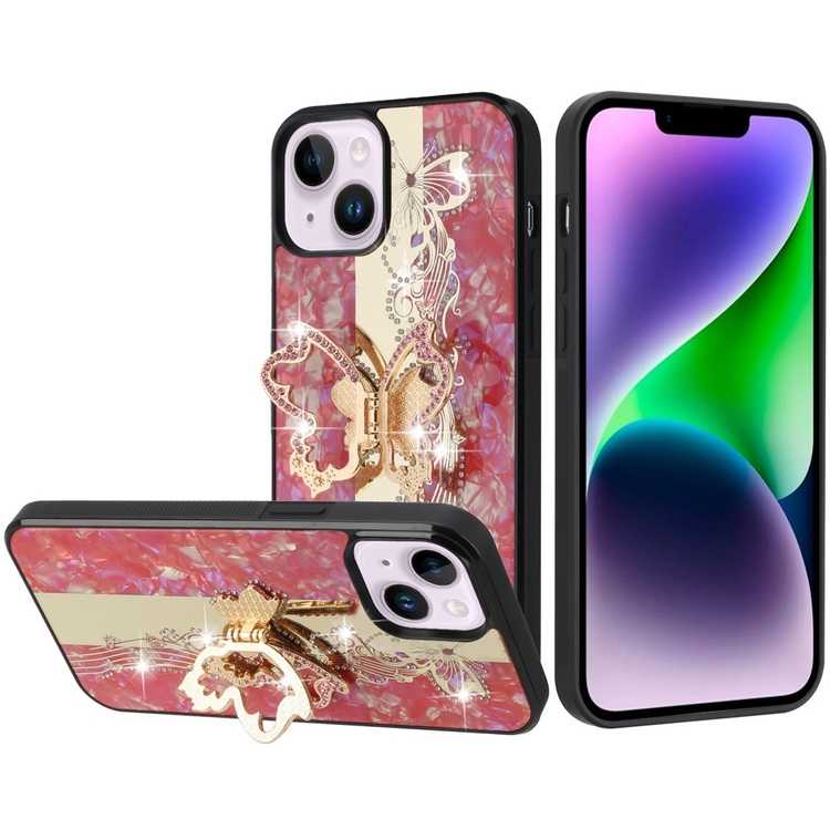 Apple IPhone 14/13,Apple IPhone 14/13, SPLENDID Diamond Glitter Ornaments Engraving Case Cover - Enchanted Butterfly Red