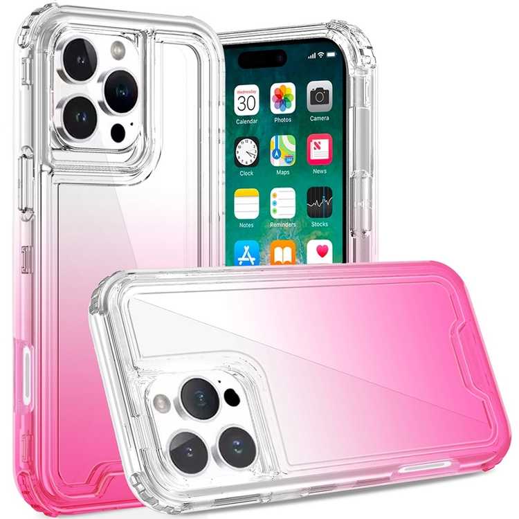 Apple IPhone 16 Pro Max, 3in1 Two Tone Shockproof Transparent Hybrid Case - Clear + Pink