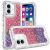 Apple IPhone 16,Epoxy Sticker Glitter 3in1 Shockproof Transparent Hybrid Case – Hot Pink + Purple