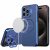 Apple IPhone 15,  Magnetic Ring Circle Camera Cap KickStand Hybrid UV Paint Matte Finish Case – Blue