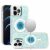 Iphone 15 Pro, Magnetic Ring Circle Real Flower Glitter Hybrid Case – Light Blue