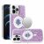 Iphone 15 Pro, Magnetic Ring Circle Real Flower Glitter Hybrid Case – Purple