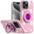 Apple Iphone 15 Pro Max, Metal Diamond CD Pattern Design Matte Finished Hybrid with Rotational Ring [Car Mount Friendly] Case – Floral D