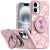 Apple IPhone16 Plus , Metal Diamond CD Pattern Design Matte Finished Hybrid with Rotational Ring [Car Mount Friendly] Case – Floral A