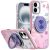 Apple IPhone16 Plus , Metal Diamond CD Pattern Design Matte Finished Hybrid with Rotational Ring [Car Mount Friendly] Case – Floral C