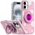 Apple IPhone16 Plus , Metal Diamond CD Pattern Design Matte Finished Hybrid with Rotational Ring [Car Mount Friendly] Case – Floral D