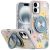 Apple IPhone16 Plus , Metal Diamond CD Pattern Design Matte Finished Hybrid with Rotational Ring [Car Mount Friendly] Case – Floral E