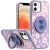 Apple IPhone 12, Metal Diamond CD Pattern Design Matte Finished Hybrid with Rotational Ring [Car Mount Friendly] Case – Floral B