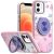Apple IPhone 12,Metal Diamond CD Pattern Design Matte Finished Hybrid with Rotational Ring [Car Mount Friendly] Case – Floral C