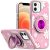 Apple IPhone 12,Metal Diamond CD Pattern Design Matte Finished Hybrid with Rotational Ring [Car Mount Friendly] Case – Floral D