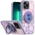 IPhone 13 Pro Max ,Metal Diamond CD Pattern Design Matte Finished Hybrid with Rotational Ring [Car Mount Friendly] Case – Floral B