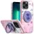 Apple Iphone 15 Pro Max, Metal Diamond CD Pattern Design Matte Finished Hybrid with Rotational Ring [Car Mount Friendly] Case – Floral C