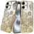 Apple IPhone 16, Shimmer Glitter Floral Design Thick TPU Case Cover – Gold