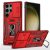 Iphone 15, Magnetic Rectangle Ring Stand Hybrid Cover Camera Case -Red