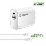 18W Car Charger PD & 2.4 AUSB-A With 3ft (TYPE C To TYPE C ) WHITE
