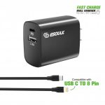 Esoulk 18W PD & 2.4 A Fast Home Charger, 5FT (TYPE C – IPHONE) Cable, EC10P-CL – Black
