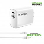 Esoulk 18W PD & 2.4 A Fast Home Charger, 5FT (TYPE C – IPHONE) Cable, EC10P-CL – WHITE